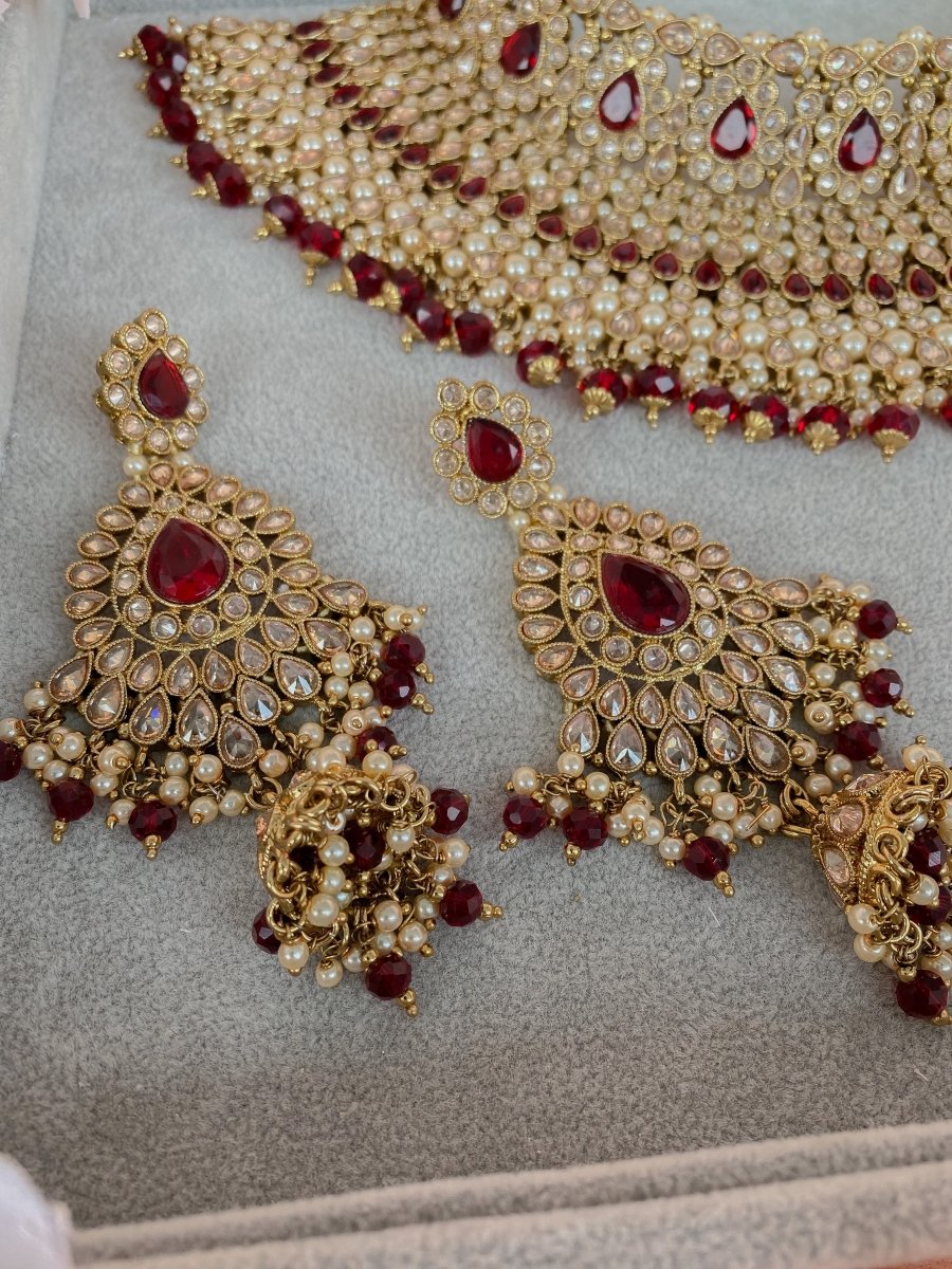 Maheen Bridal Choker set - Maroon - SOKORA JEWELSMaheen Bridal Choker set - Maroon