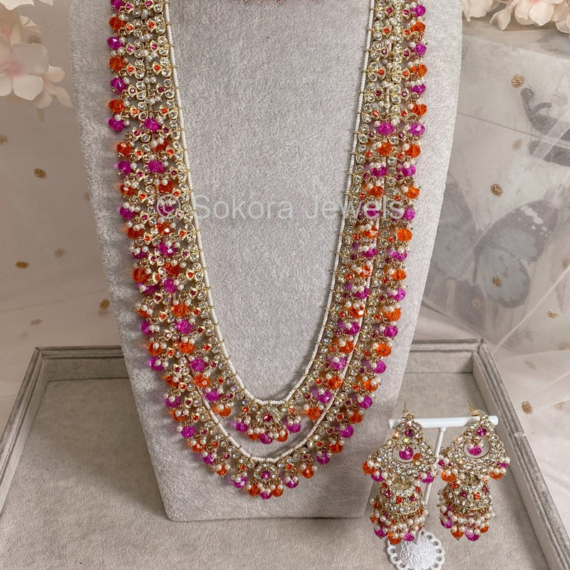 Maniba Long Necklace set - Pink/Orange - SOKORA JEWELSManiba Long Necklace set - Pink/Orange