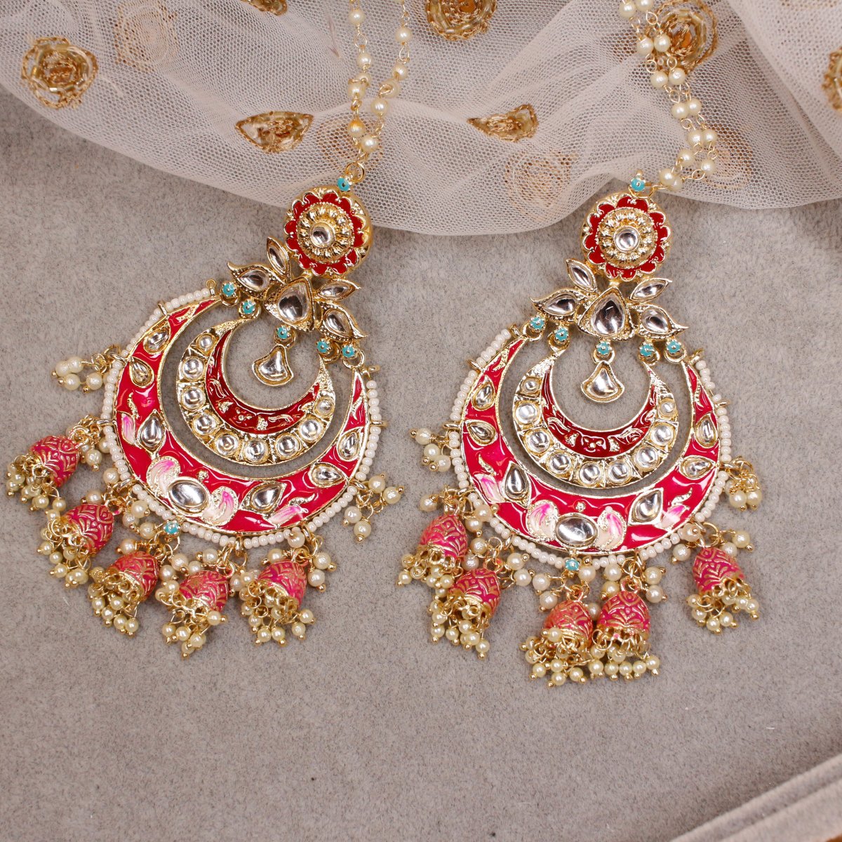 Mansi Painted ChandBali Earrings - SOKORA JEWELSMansi Painted ChandBali Earrings