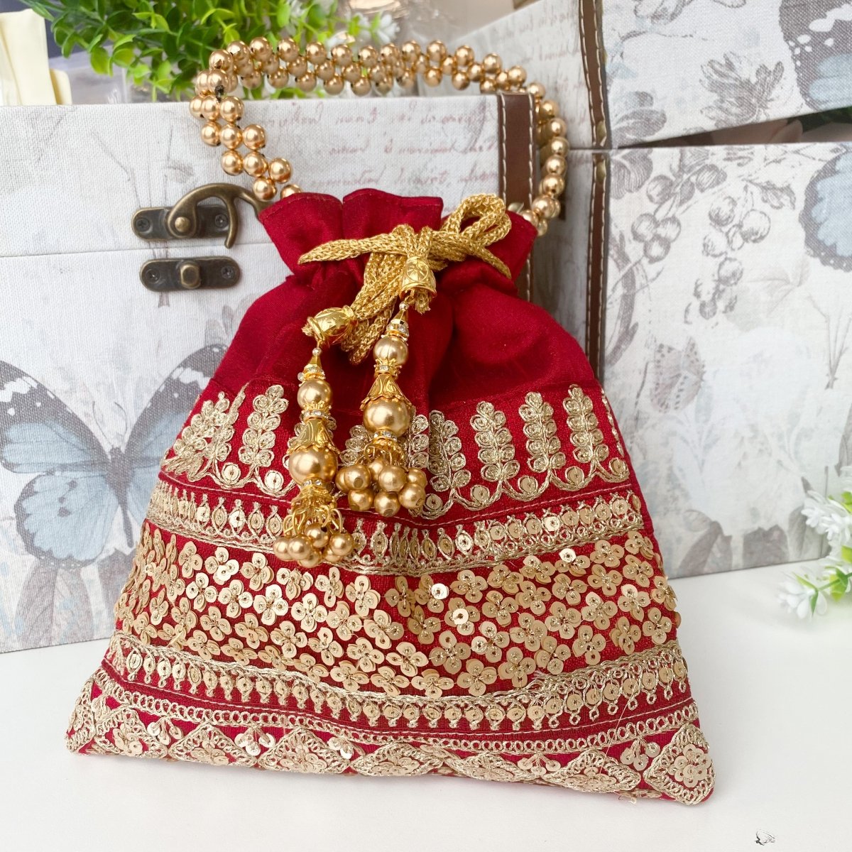 Set of 5 potli bags/wedding return gift bag/ party wear potli/ cell phone  bag/ pooja return gift/Free Shipping