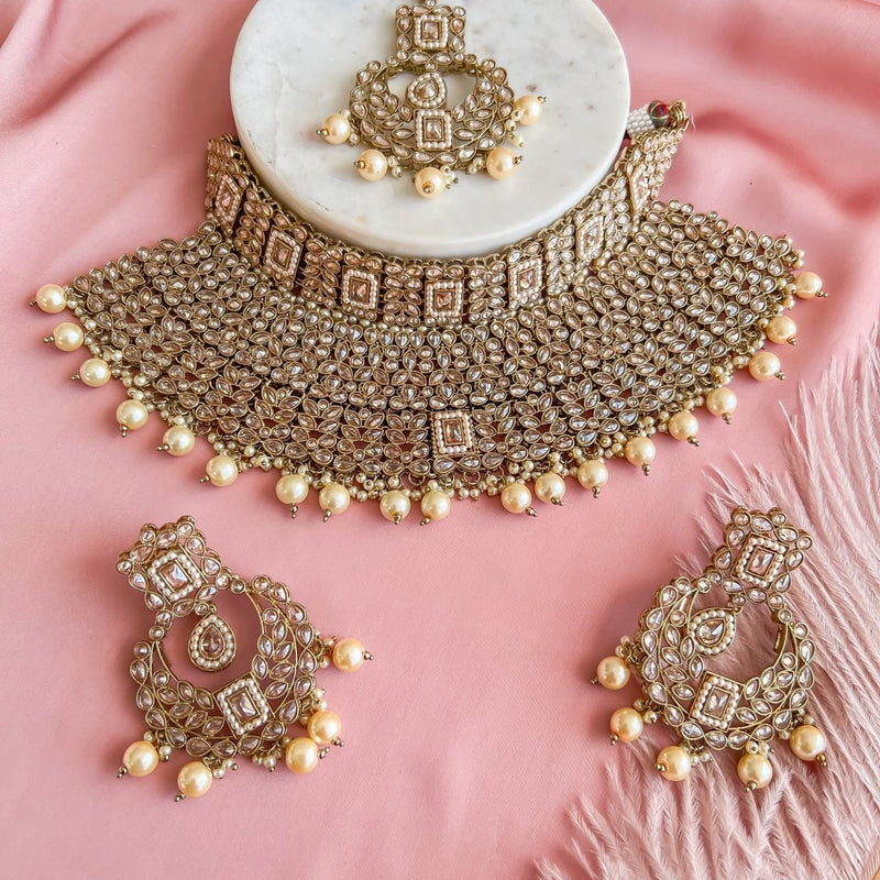 Marya Bridal Choker set - Pearl - SOKORA JEWELSMarya Bridal Choker set - Pearl