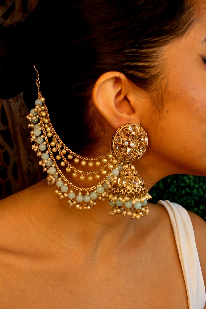 Mavika Jhumka Earrings with Ear chains - SOKORA JEWELSMavika Jhumka Earrings with Ear chains