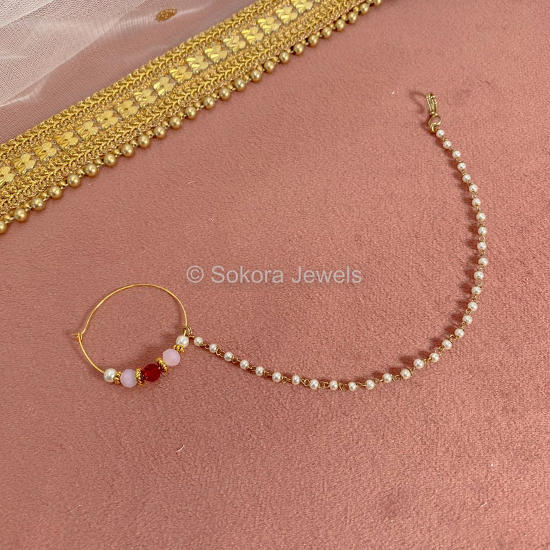Medium Maroon & Pink Bead Nose ring - Pierced - SOKORA JEWELSMedium Maroon & Pink Bead Nose ring - Piercednose rings