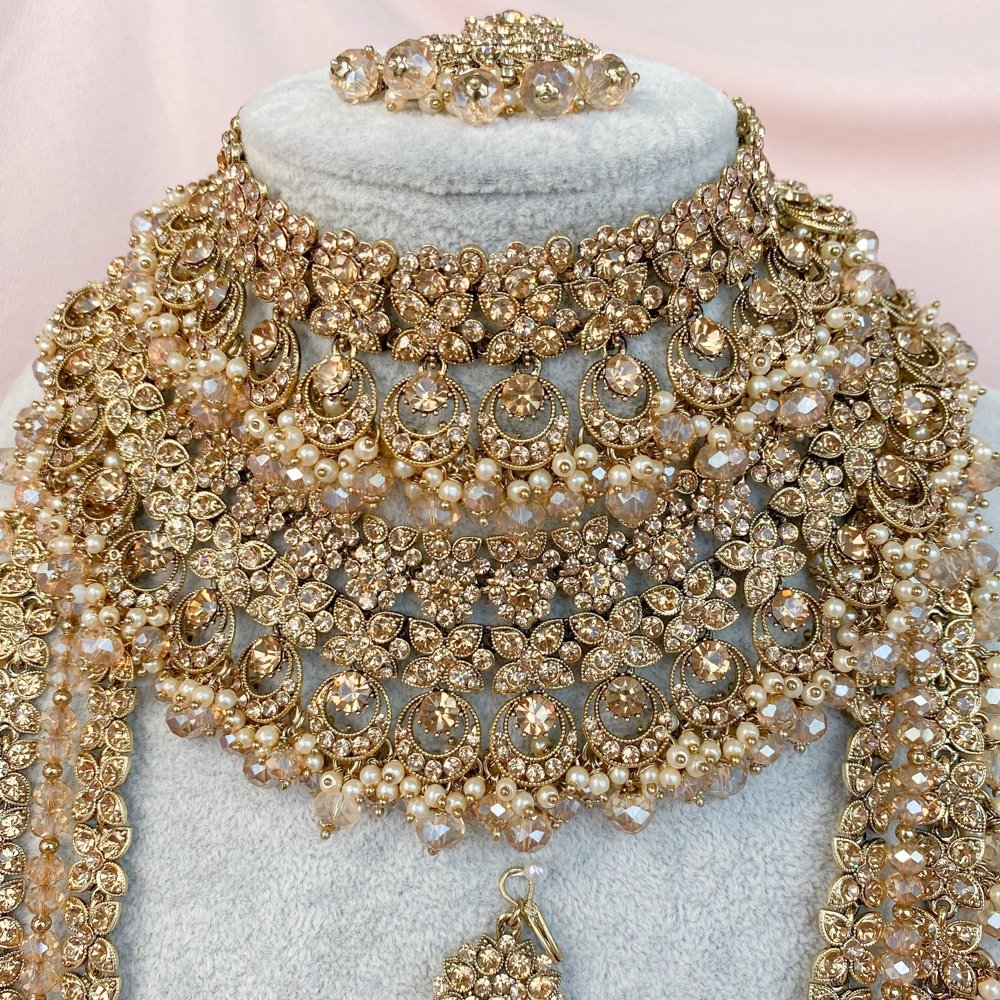 Meera Bridal Necklace set - Golden - SOKORA JEWELSMeera Bridal Necklace set - Golden