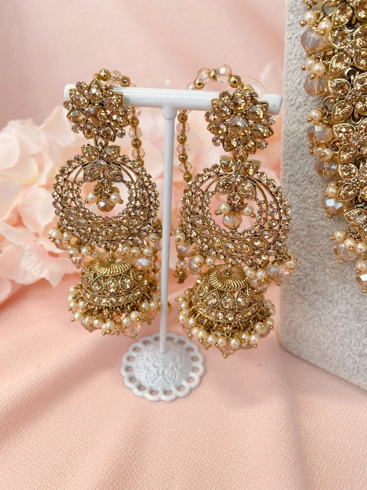 Meera Bridal Necklace set - Golden - SOKORA JEWELSMeera Bridal Necklace set - Golden