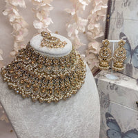 Meera Bridal Set - Golden & Clear - SOKORA JEWELSMeera Bridal Set - Golden & Clear