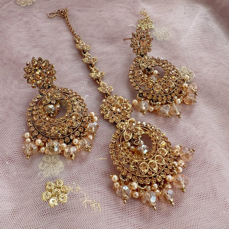Meera Golden Earrings and Tikka set - SOKORA JEWELSMeera Golden Earrings and Tikka set