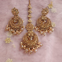 Meera Golden Earrings and Tikka set - SOKORA JEWELSMeera Golden Earrings and Tikka set
