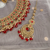 Meera Necklace set - Red - SOKORA JEWELSMeera Necklace set - RedZIBA CHOKER SET - GREEN