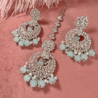 Meera Silver Earrings and Tikka set - Light Blue - SOKORA JEWELSMeera Silver Earrings and Tikka set - Light Blue