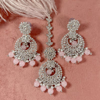 Meera Silver Earrings and Tikka set - Light Pink - SOKORA JEWELSMeera Silver Earrings and Tikka set - Light Pink