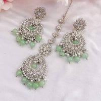 Meera Silver Earrings and Tikka set - Mint - SOKORA JEWELSMeera Silver Earrings and Tikka set - Mint