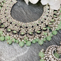 Meera Silver Necklace set - Mint - SOKORA JEWELSMeera Silver Necklace set - MintZIBA CHOKER SET - GREEN