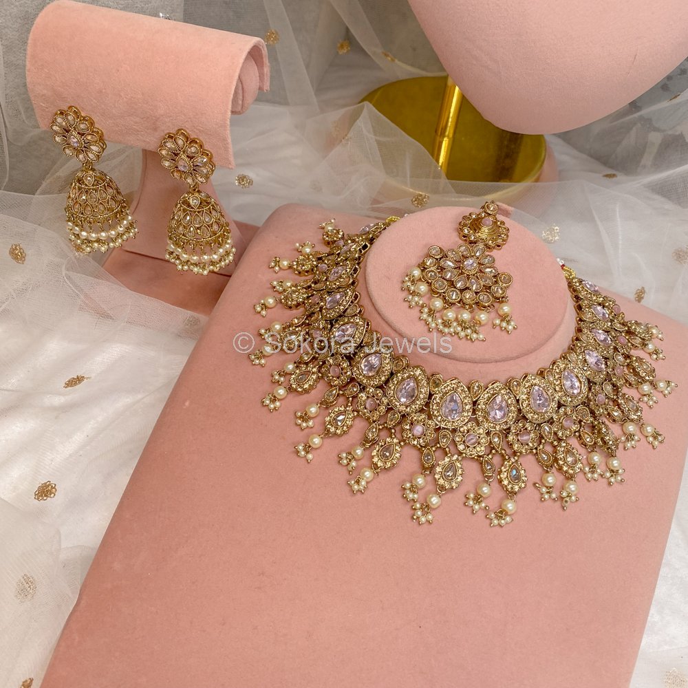 Mehnaaz Necklace Set - Light Pink - SOKORA JEWELSMehnaaz Necklace Set - Light Pink