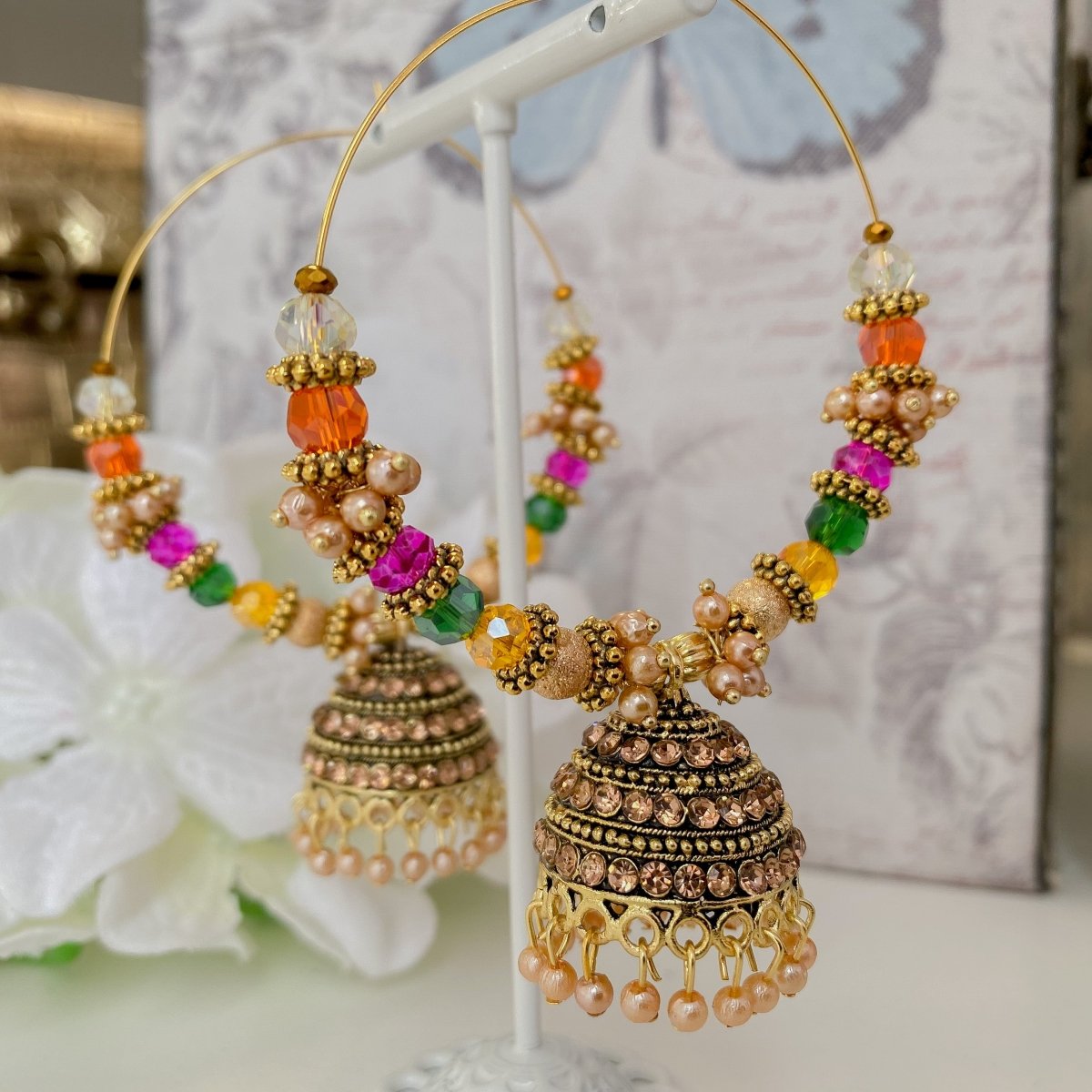 Flipkart.com - Buy SHI Jewellery Mehndi Polish Chandbali Earrings 22k Gold  Plated Fashion Jewellery Pearl Brass Chandbali Earring Online at Best  Prices in India