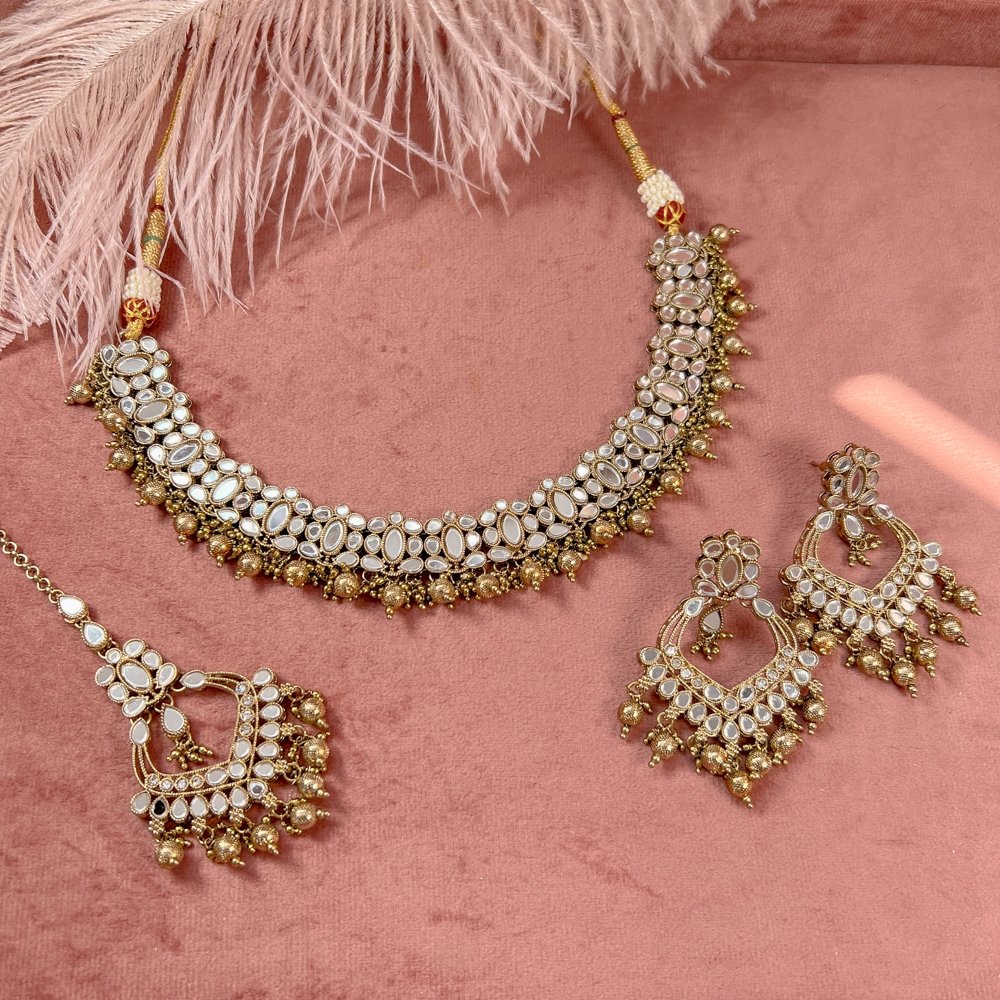 Melia Mirrored Necklace set - Gold Ball - SOKORA JEWELSMelia Mirrored Necklace set - Gold BallNECKLACE SETS