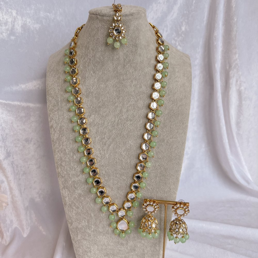 Minahil Long Necklace set - Mint - SOKORA JEWELSMinahil Long Necklace set - Mint