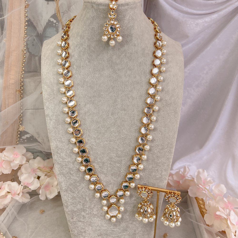 Minahil Long Necklace set - Pearl - SOKORA JEWELSMinahil Long Necklace set - Pearl