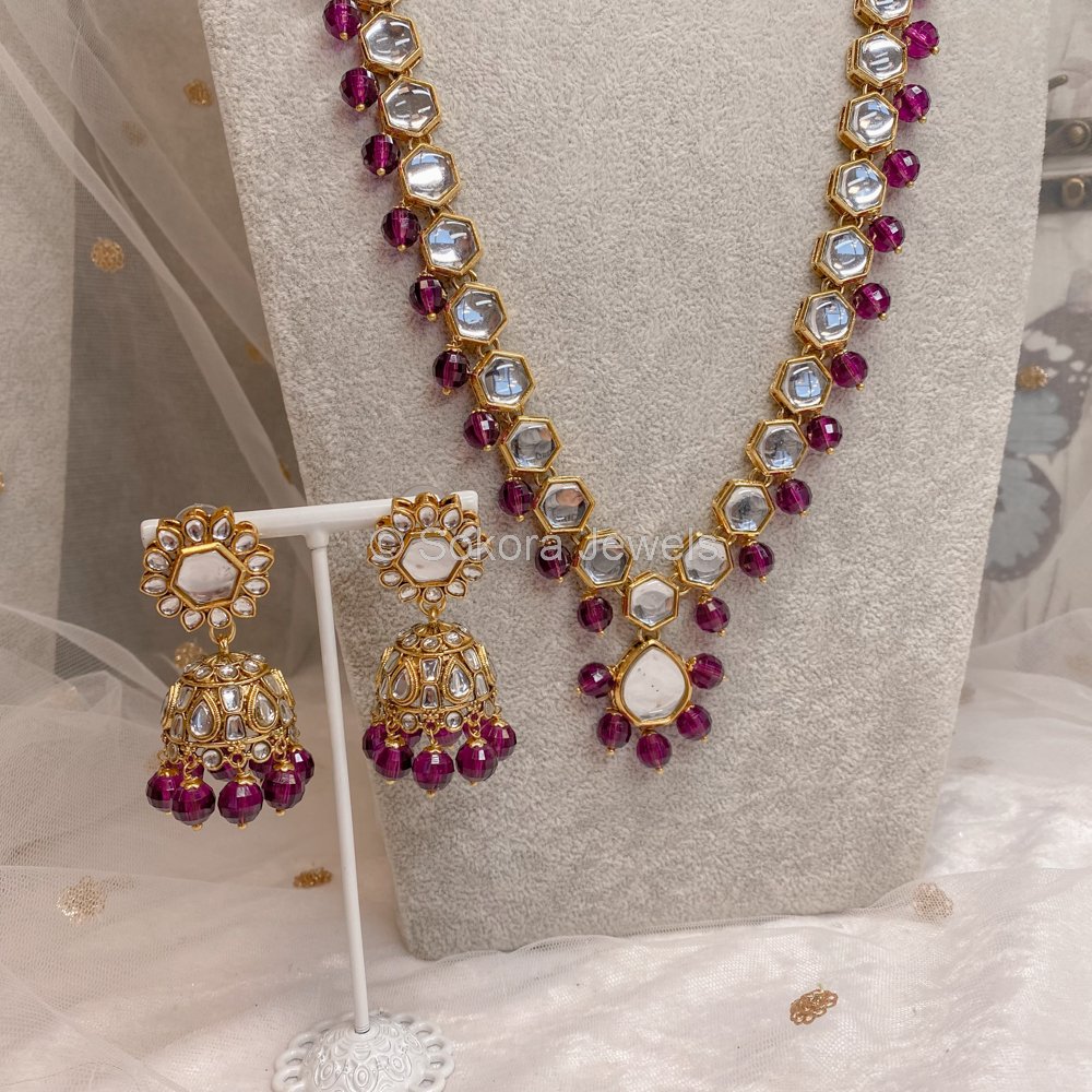 Minahil Long Necklace set -Purple - SOKORA JEWELSMinahil Long Necklace set -Purple