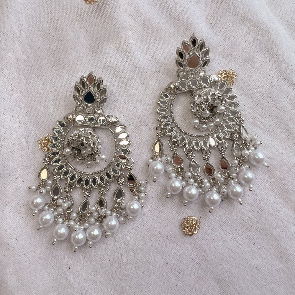 Mirabelle Mirrored ChandBali Earrings - Silver - SOKORA JEWELSMirabelle Mirrored ChandBali Earrings - Silver