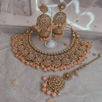 Mohini Antique Necklace set - Peach - SOKORA JEWELSMohini Antique Necklace set - Peach