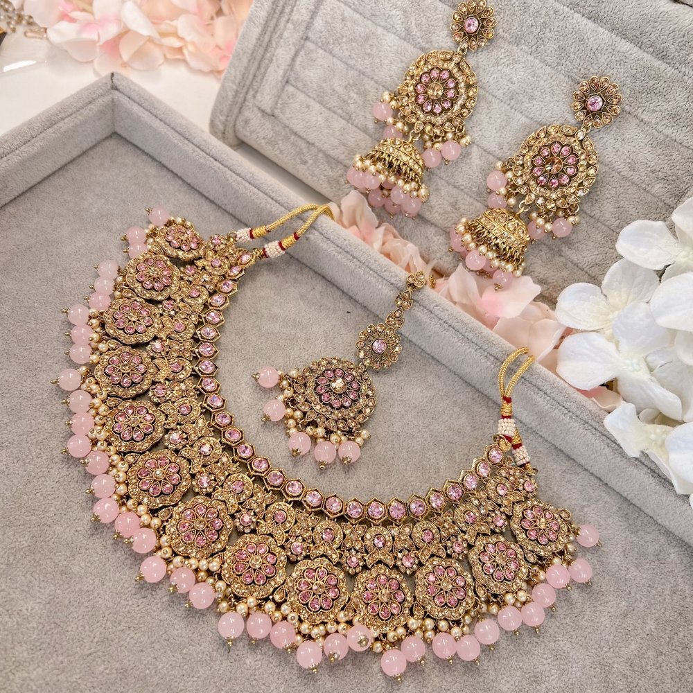 Mohini Necklace set - Pink - SOKORA JEWELSMohini Necklace set - Pink