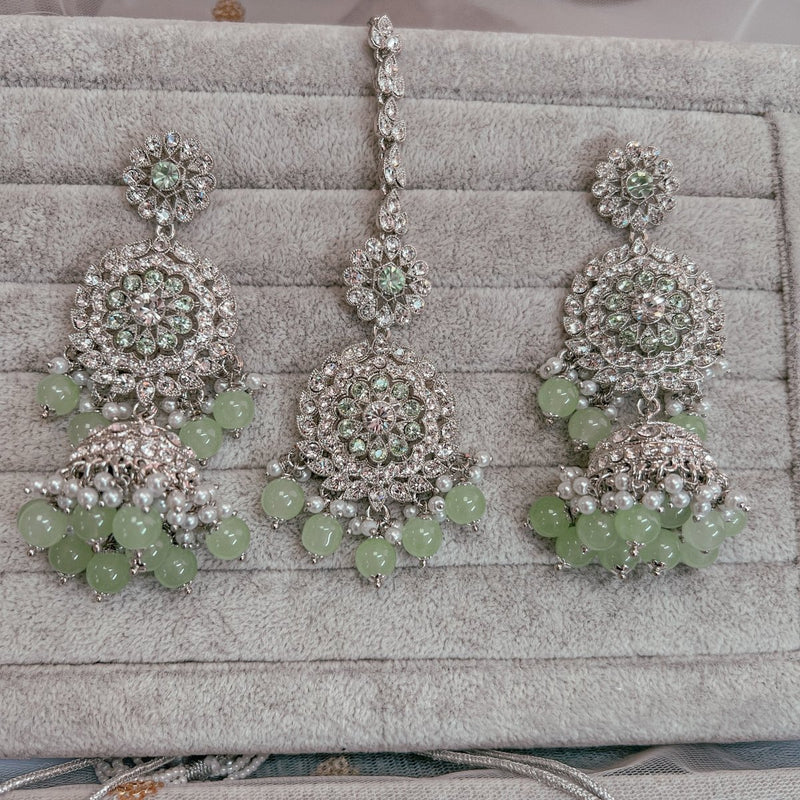 Mohini Silver Necklace set - Mint - SOKORA JEWELSMohini Silver Necklace set - Mint
