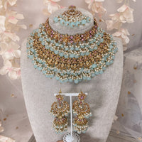 Nadia Double Bridal Necklace Set - Blue/Pink - SOKORA JEWELSNadia Double Bridal Necklace Set - Blue/Pinknecklace sets