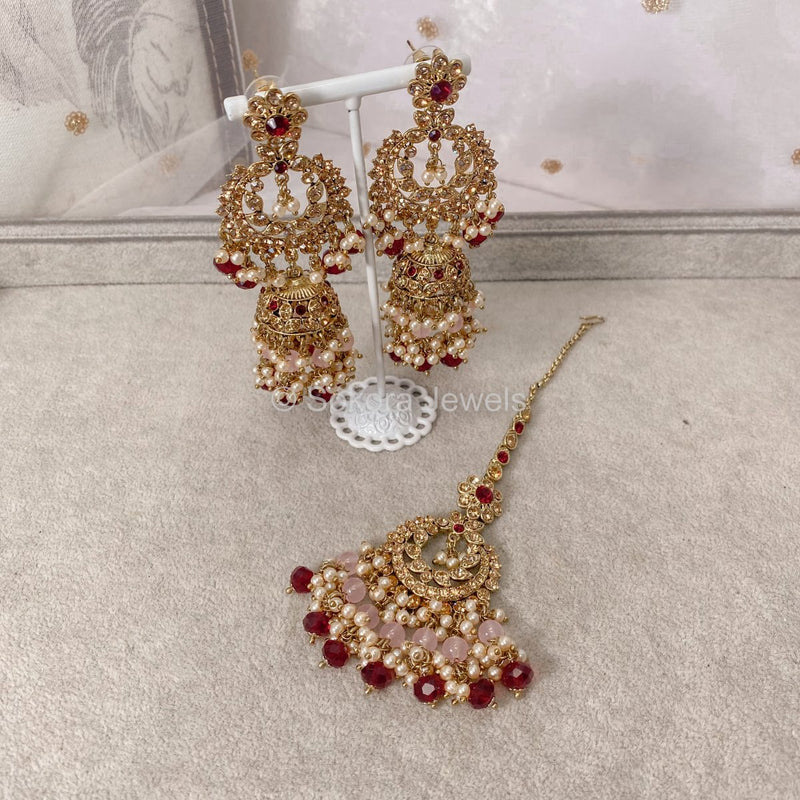 Nadia Necklace Set - Maroon/Pink - SOKORA JEWELSNadia Necklace Set - Maroon/Pink