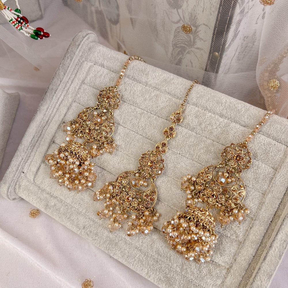 Nargis Bridal Necklace set - Golden - SOKORA JEWELSNargis Bridal Necklace set - Golden
