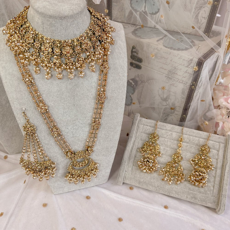 Nargis Bridal Necklace set - Golden - SOKORA JEWELSNargis Bridal Necklace set - Golden