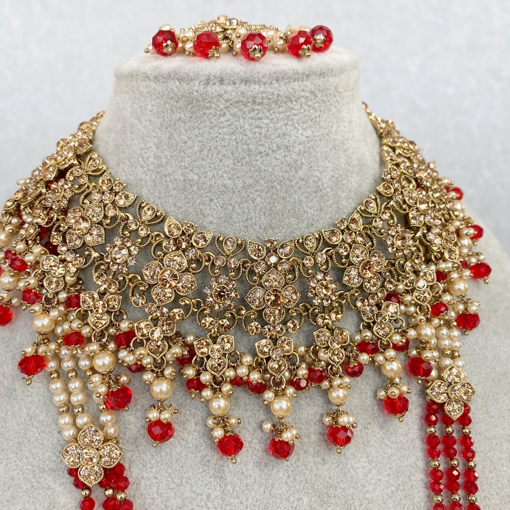 Nargis Bridal Necklace set - Red - SOKORA JEWELSNargis Bridal Necklace set - Red