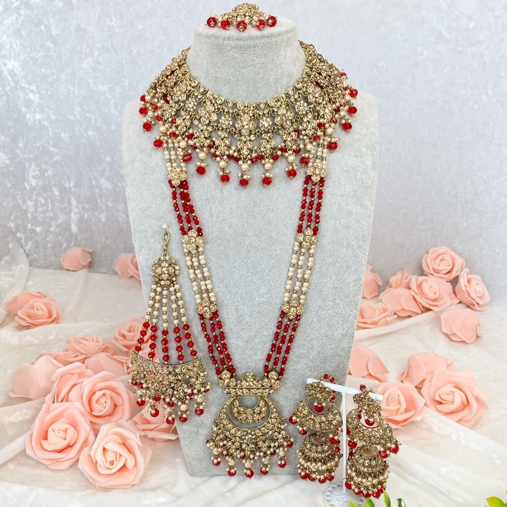 Nargis Bridal Necklace set - Red - SOKORA JEWELSNargis Bridal Necklace set - Red