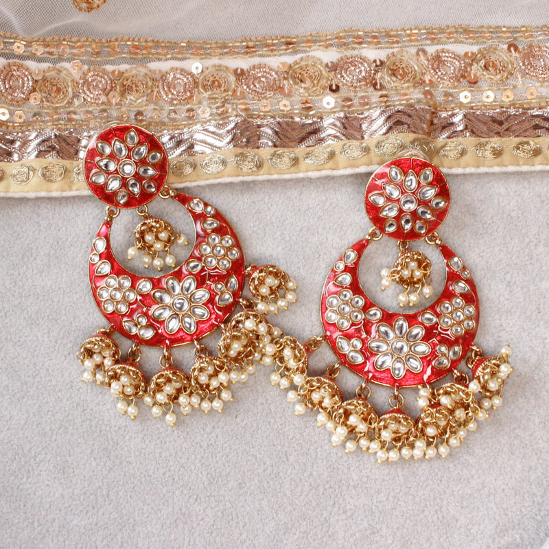 Natasha Multi Jhumka Painted Earrings - Red - SOKORA JEWELSNatasha Multi Jhumka Painted Earrings - Red