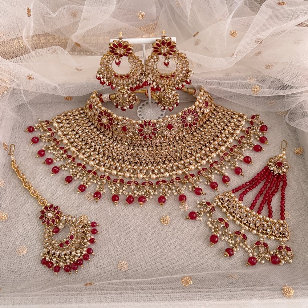 Naveen Bridal Choker set Dark Ruby – SOKORA JEWELS