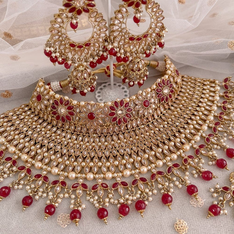 Naveen Bridal Choker set Dark Ruby – SOKORA JEWELS