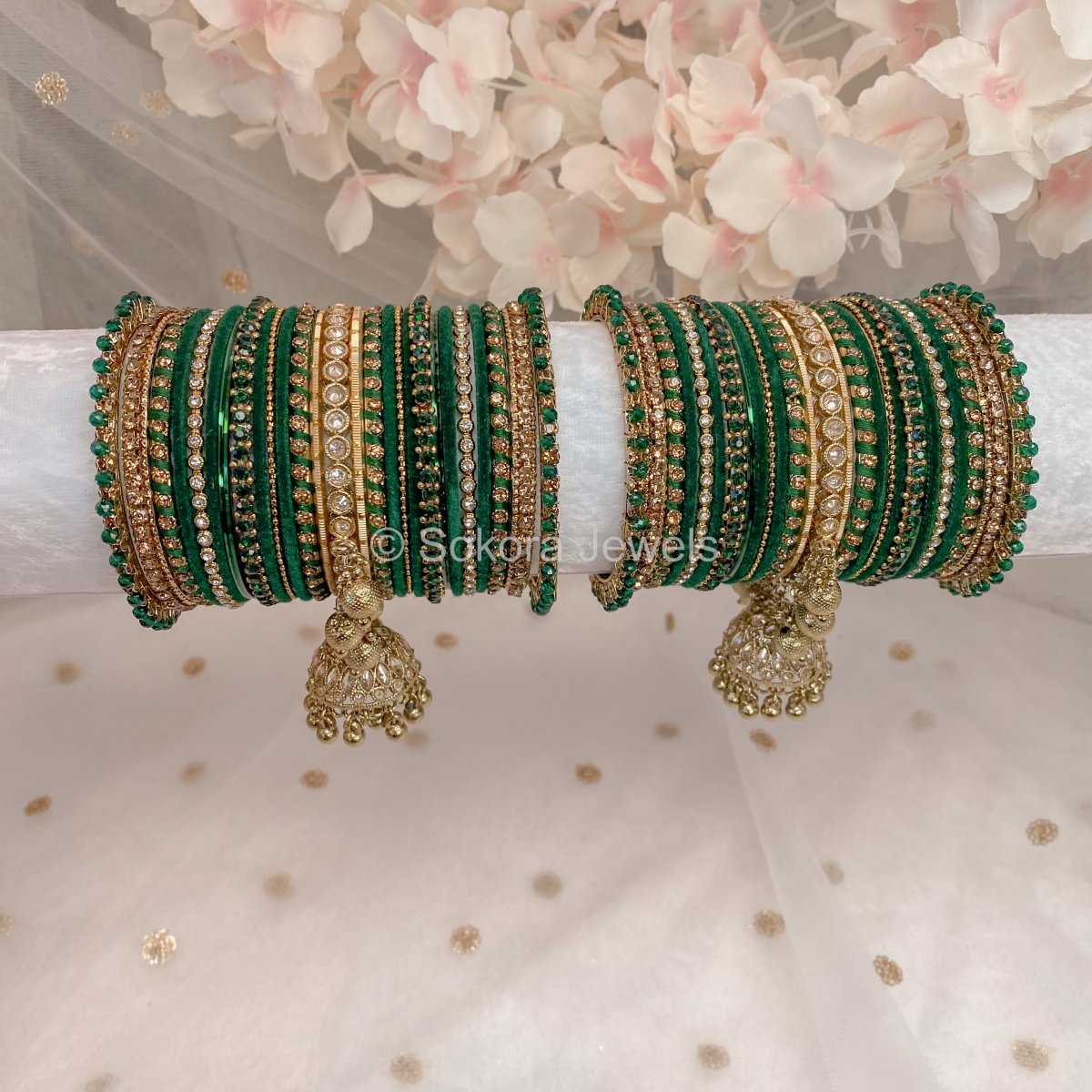 Neha Luxury Bangle Set - Green - SOKORA JEWELSNeha Luxury Bangle Set - GreenBANGLES