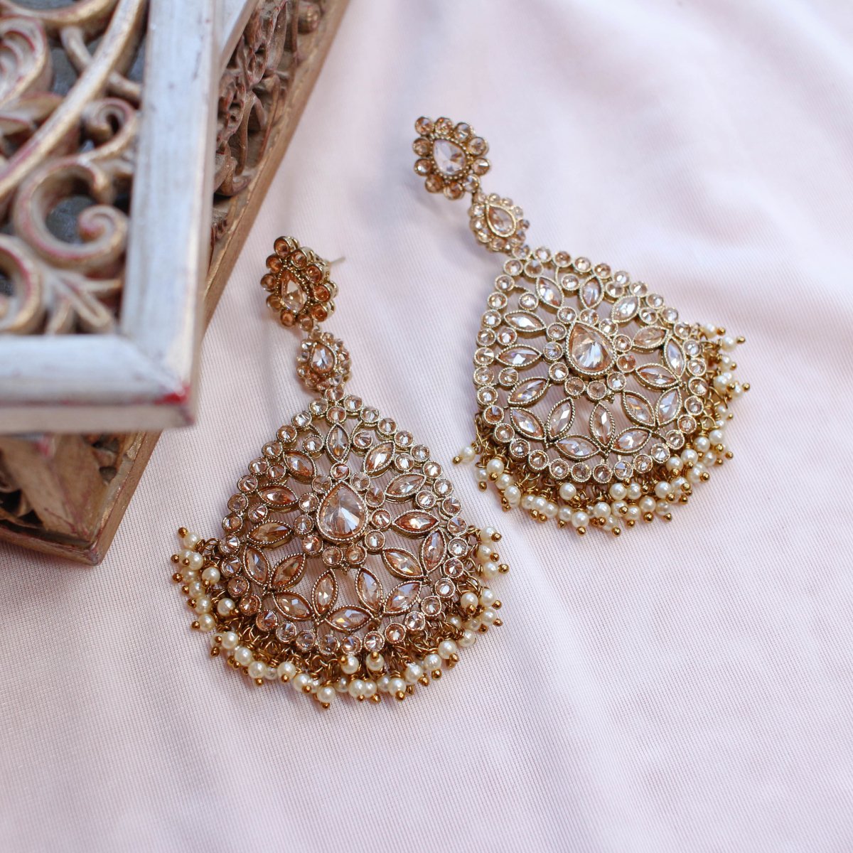 Nisha Antique Gold Earrings - SOKORA JEWELSNisha Antique Gold Earrings