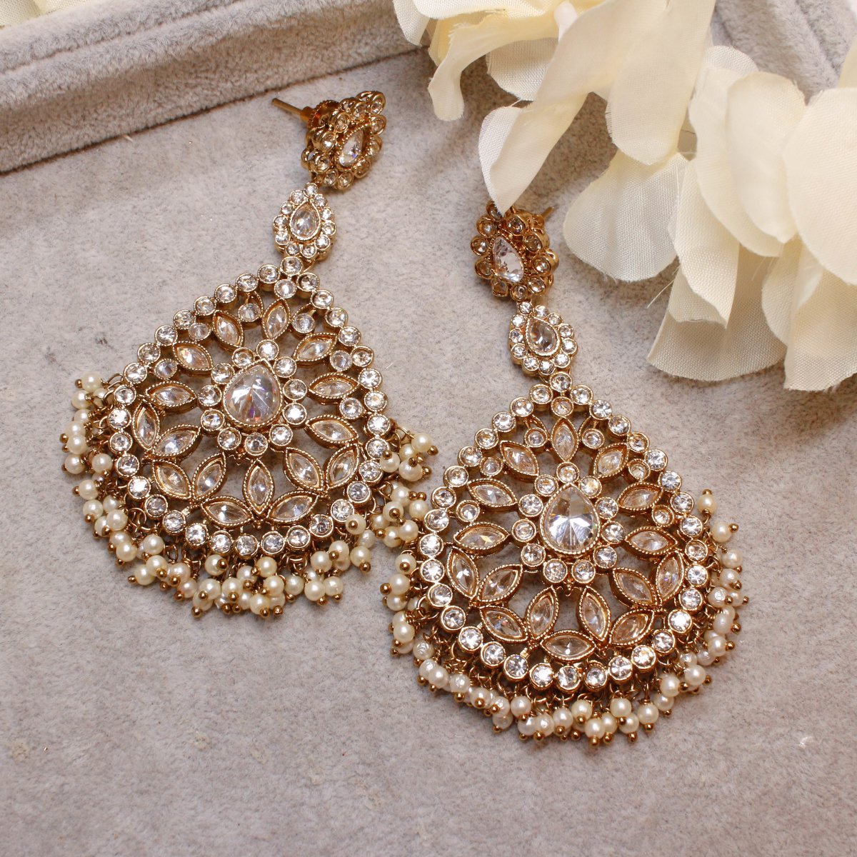 Nisha Antique gold earrings - clear crystal - SOKORA JEWELSNisha Antique gold earrings - clear crystal