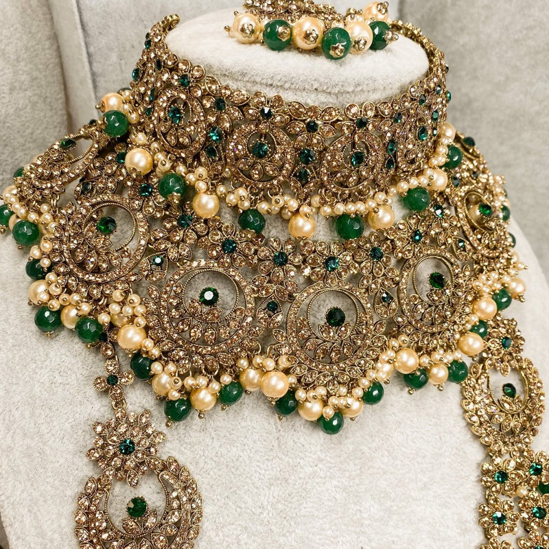 NOOR Bridal Necklace set - Green - SOKORA JEWELSNOOR Bridal Necklace set - Green