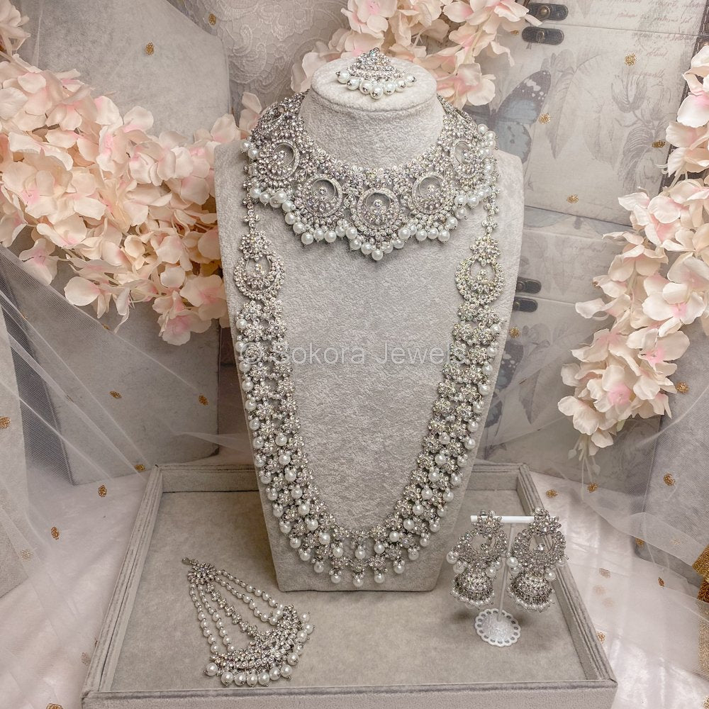 Noor Bridal Necklace set - Silver - SOKORA JEWELSNoor Bridal Necklace set - Silver