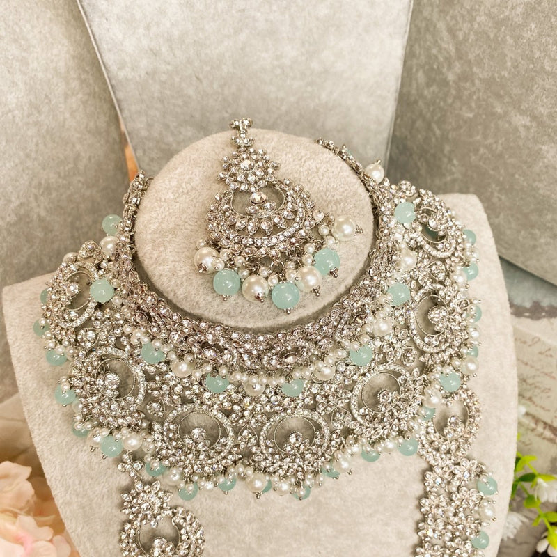 NOOR Silver Bridal Necklace set - Blue - SOKORA JEWELSNOOR Silver Bridal Necklace set - Blue