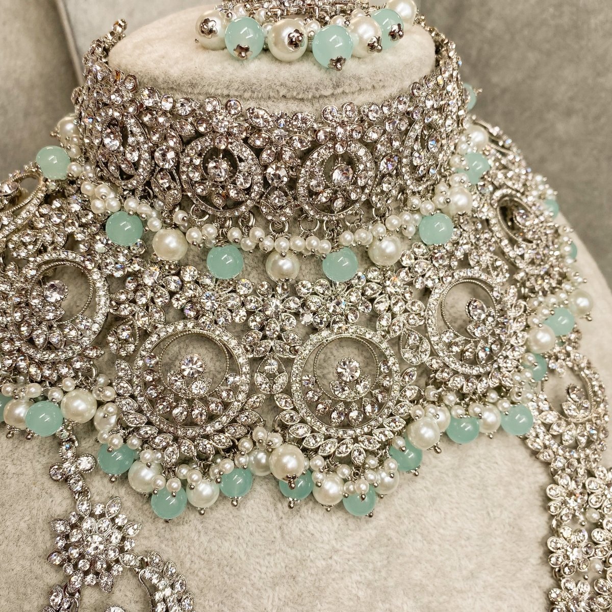 NOOR Silver Bridal Necklace set - Blue - SOKORA JEWELSNOOR Silver Bridal Necklace set - Blue