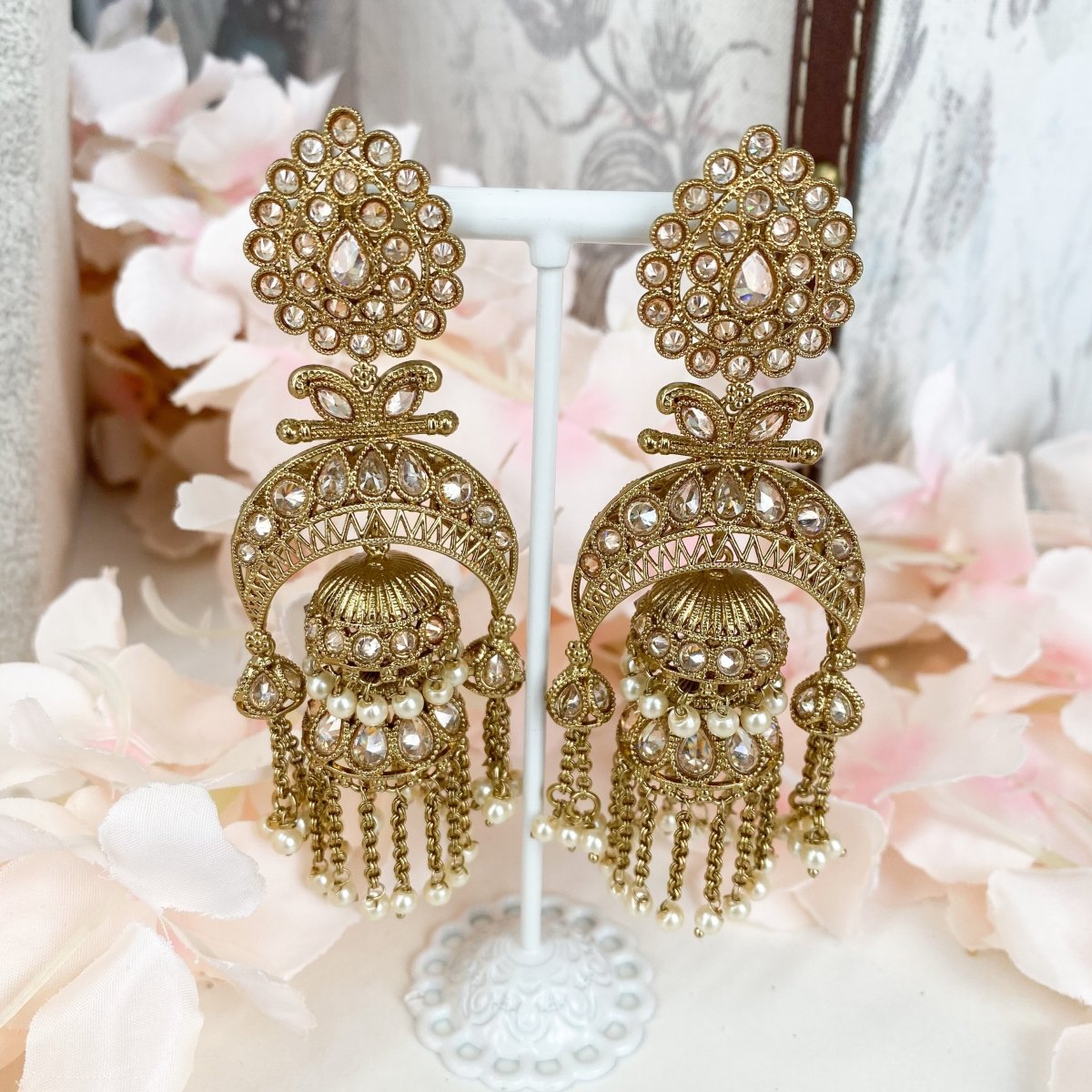 Small Gold Jhumka Earring Ruby Stone Hanging Beads Design ER3048