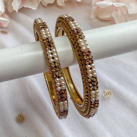 Pair of High Pearl and Golden Edge Bangles - SOKORA JEWELSPair of High Pearl and Golden Edge BanglesBANGLES