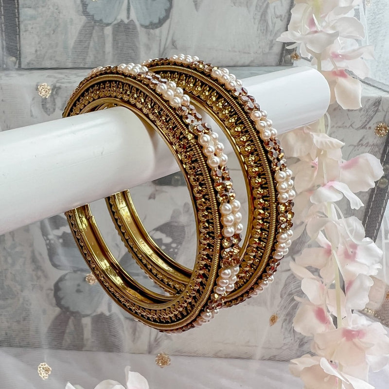 Pair of High Pearl and Golden Edge Bangles - SOKORA JEWELSPair of High Pearl and Golden Edge BanglesBANGLES