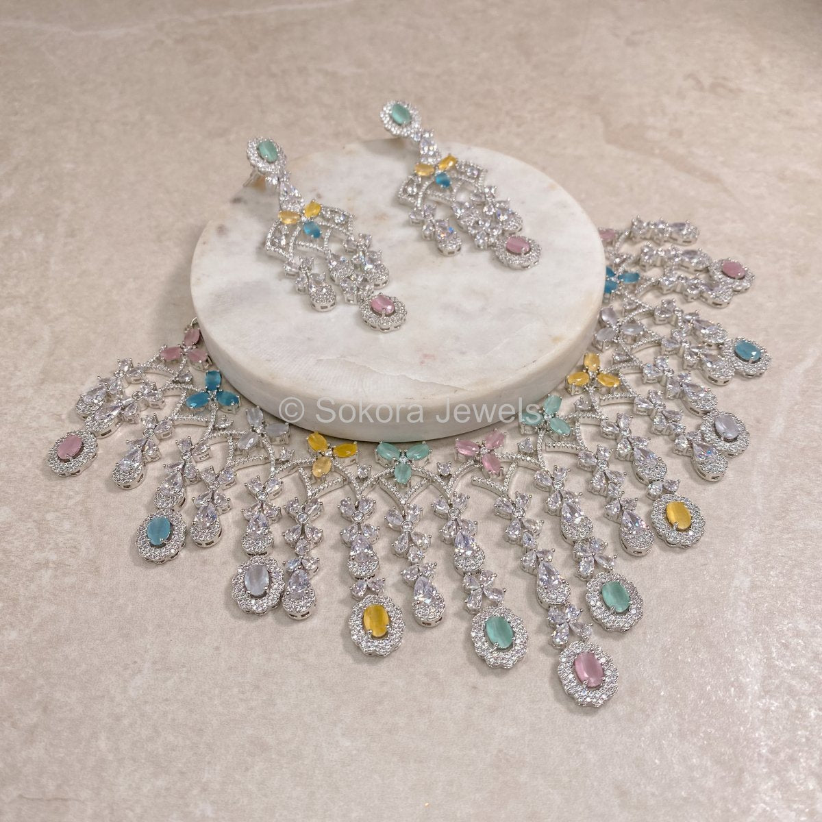 Pastel Drop Silver Diamante Set - SOKORA JEWELSPastel Drop Silver Diamante SetNECKLACE SETS