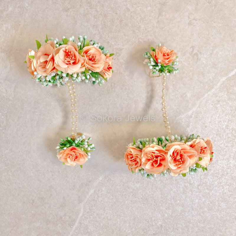 Peach Rose Floral Hand Pieces - SOKORA JEWELSPeach Rose Floral Hand Pieces