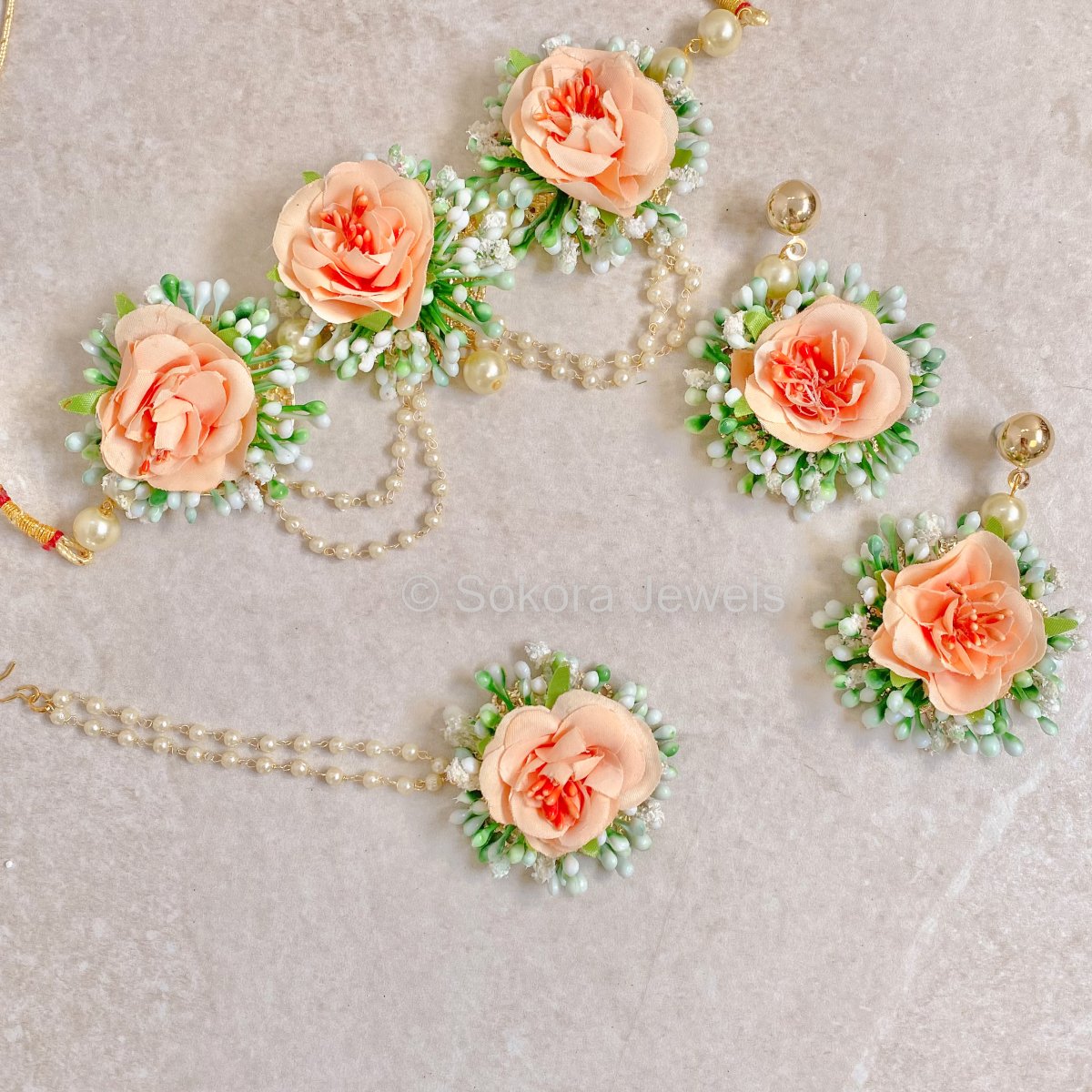 Peach Rose Floral Necklace set - SOKORA JEWELSPeach Rose Floral Necklace set