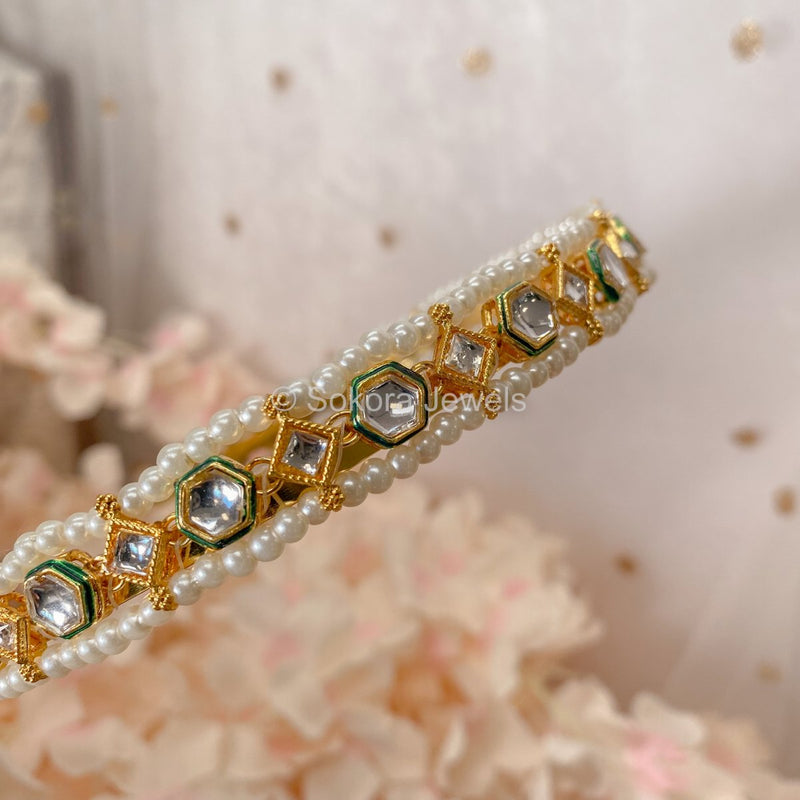 Pearl and Kundan Headband - SOKORA JEWELSPearl and Kundan Headband